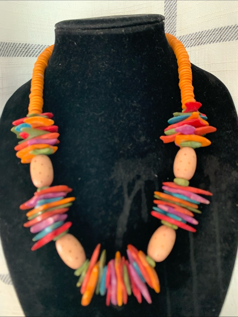 Vintage Multicolor Bead Necklace - Vibrant Orange Accents